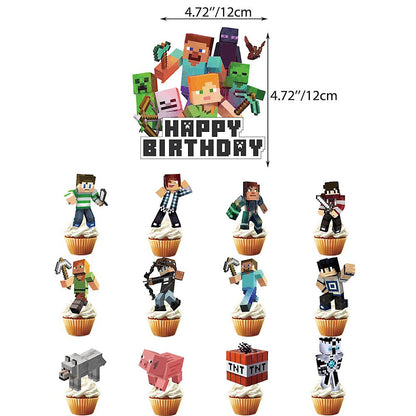 Minecraft themed birthday party balloons banner cake decorations — max - Image 3