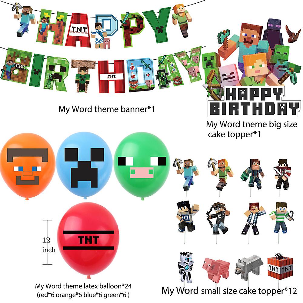Minecraft themed birthday party balloons banner cake decorations — max - Image 4