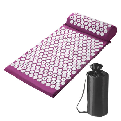 Acupressure Mat and Pillow Set with Bag Acupuncture Mat for Neck and Back Pain, Muscle Relaxation Stress Relief, Sciatica Pain Relief Pillow - Purple