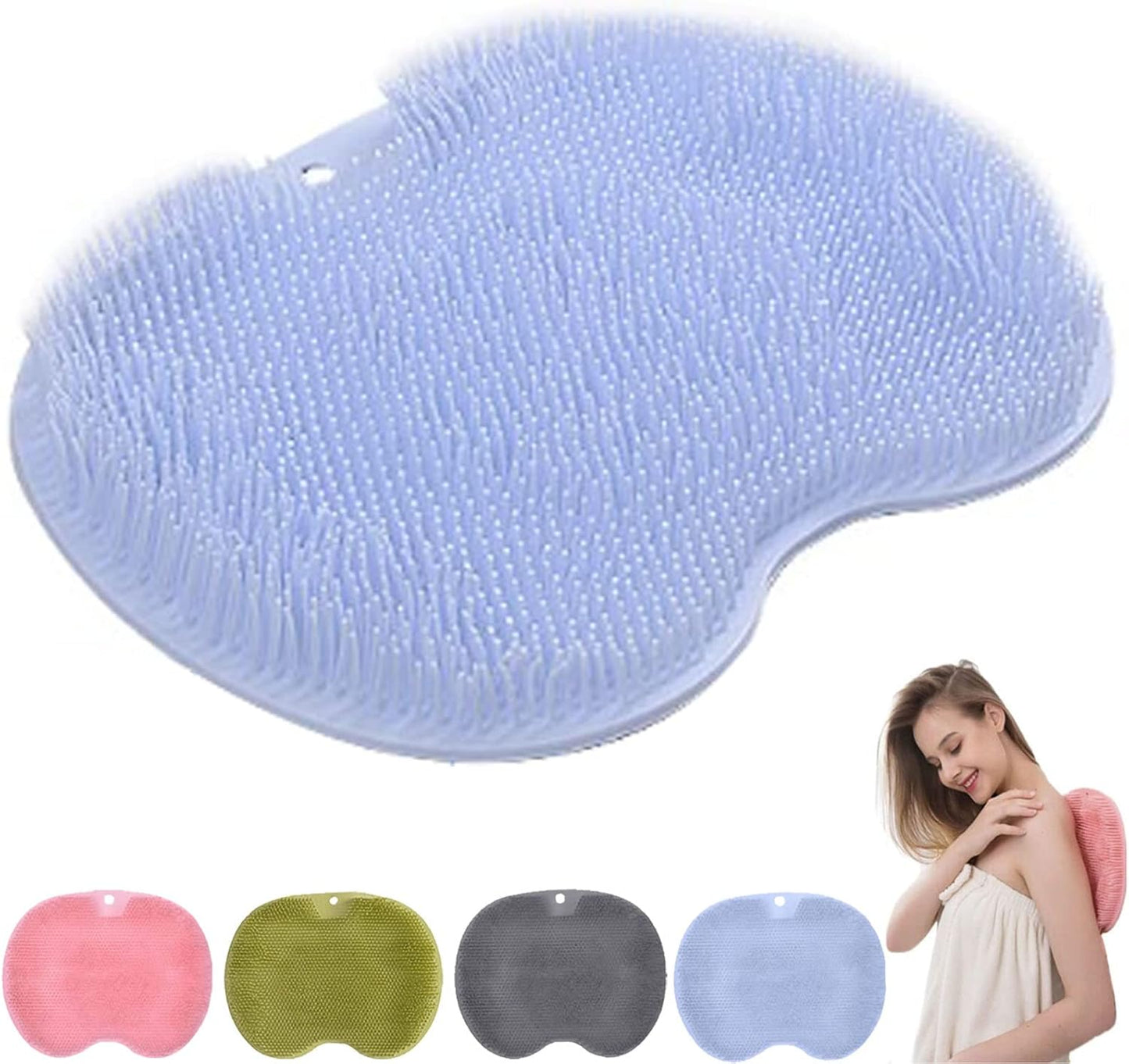 Silicone massage mat for shower back scrubber non-slip suction cups exfoliating blue