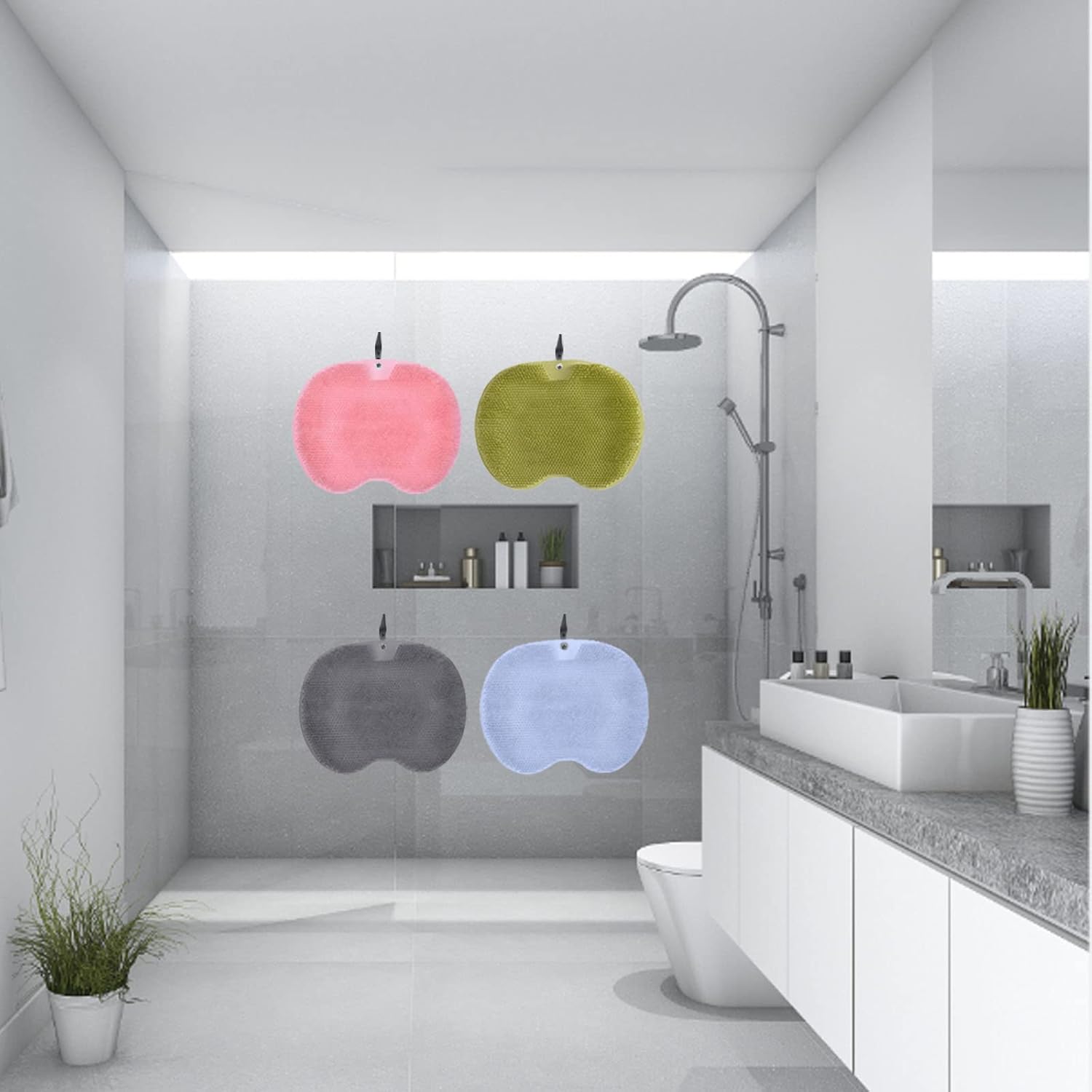Silicone massage mat for shower back scrubber non-slip suction cups exfoliating blue - Image 5