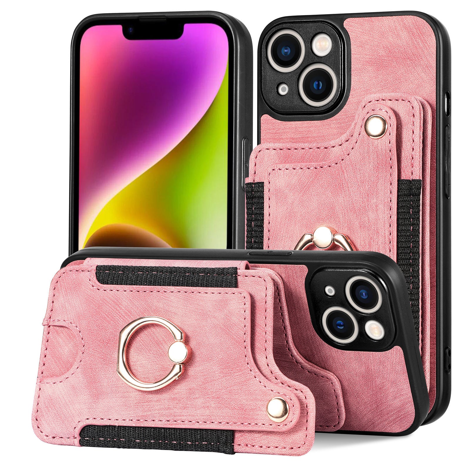 Suitable for iPhone mobile phone leather case RFID anti-theft brush ring buckle lanyard multifunctional card case Light Purple [With Leather Strap] Light Purple [With Leather Lanyard]] iPhone 15 - Image 5