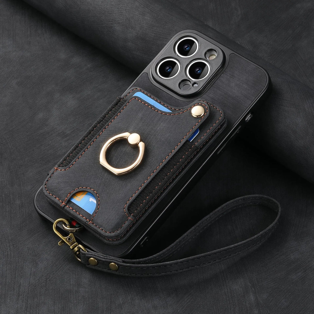 Suitable for iPhone mobile phone leather case RFID anti-theft brush ring buckle lanyard multifunctional card case Light Purple [With Leather Strap] Light Purple [With Leather Lanyard]] iPhone 15 - Image 6