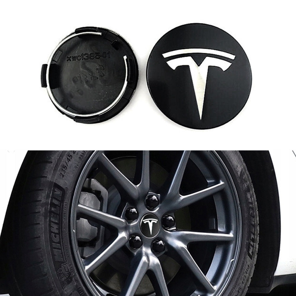 4-pack - Tesla Center Caps / Hubcaps - Car 77 Black/silver - Image 2