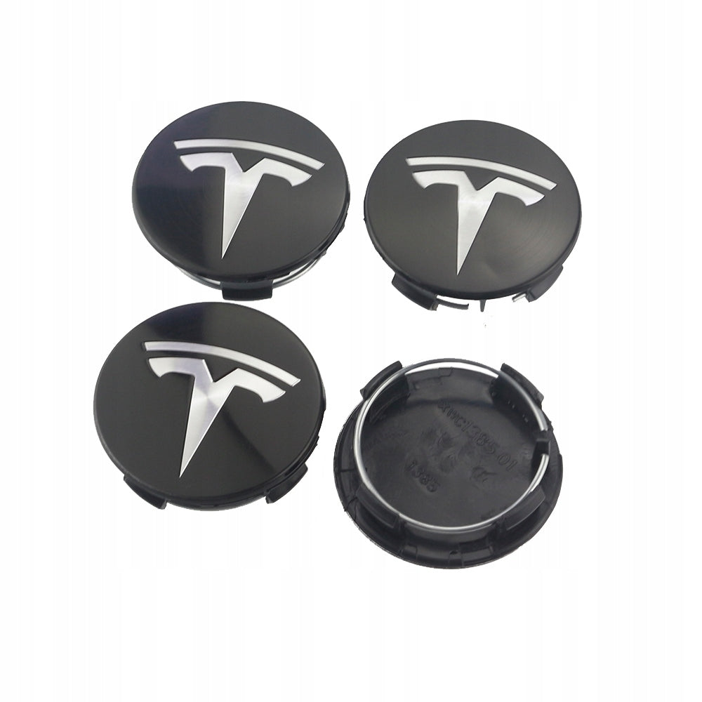 4-pack - Tesla Center Caps / Hubcaps - Car 77 Black/silver - Image 3