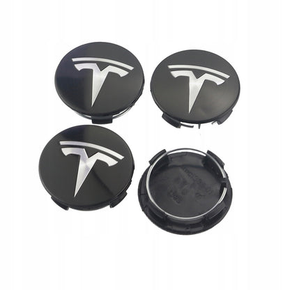 4-pack - Tesla Center Caps / Hubcaps - Car 77 Black/silver - Image 3
