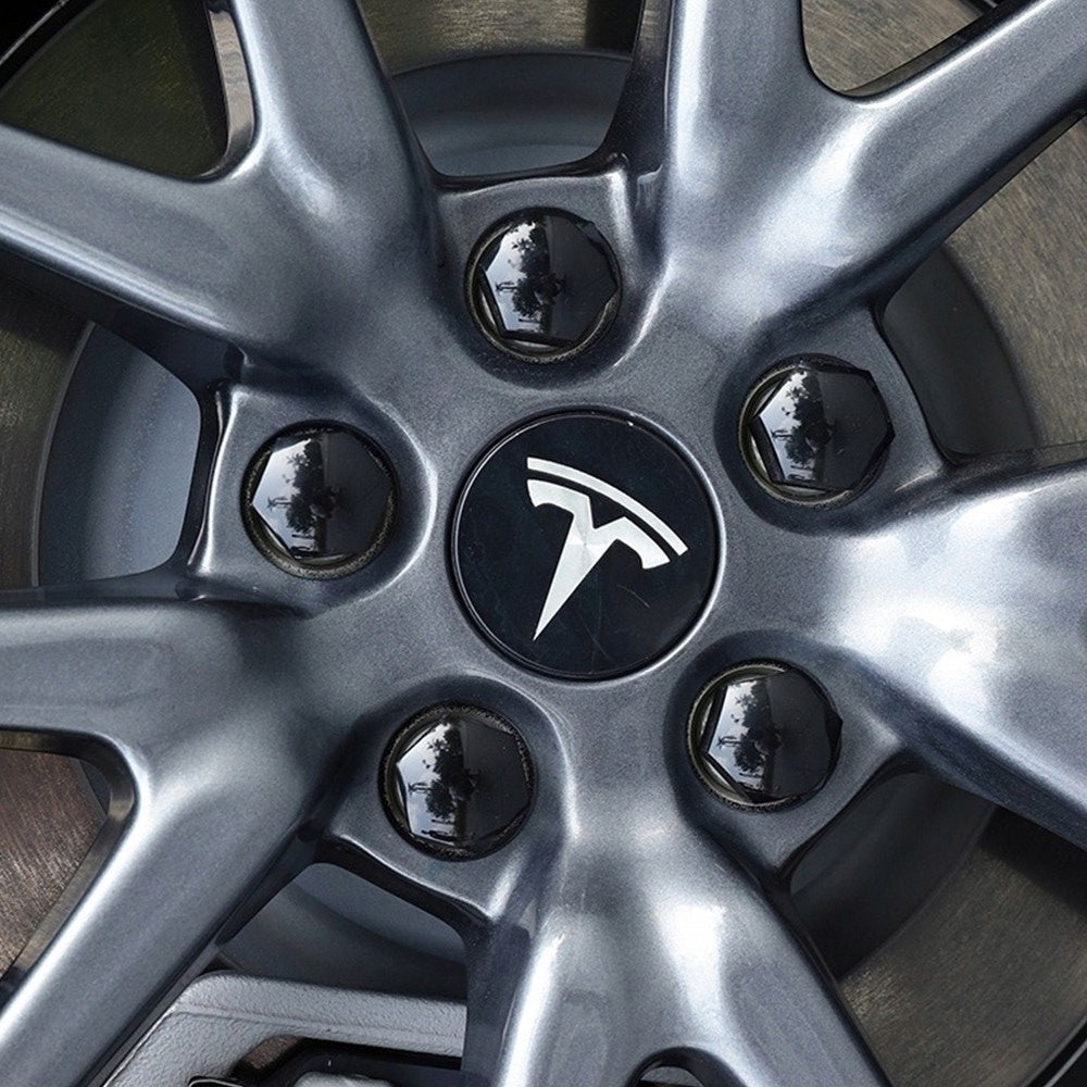 4-pack - Tesla Center Caps / Hubcaps - Car 77 Black/silver - Image 4