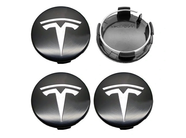 4-pack - Tesla Center Caps / Hubcaps - Car 77 Black/silver - Image 5