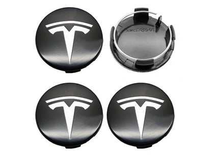 4-pack - Tesla Center Caps / Hubcaps - Car 77 Black/silver - Image 5