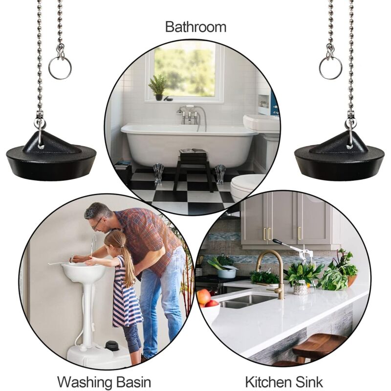 Rubber Sink Stopper with Ball Chain, Universal Stainless Steel Sink Stopper with Hook for Sink or Bathtub - Image 5