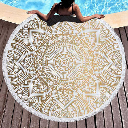 Round microfiber mandala beach towel hippie boho beach towel with tassels oversized wrap blanket tr - Image 2