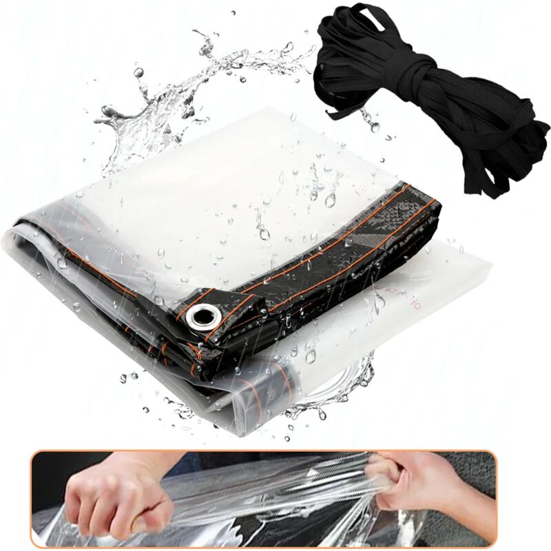 Waterproof Clear PVC Tarpaulin Overlay Panel Roof with Eyelets and Rope 2 x 3m - Image 3