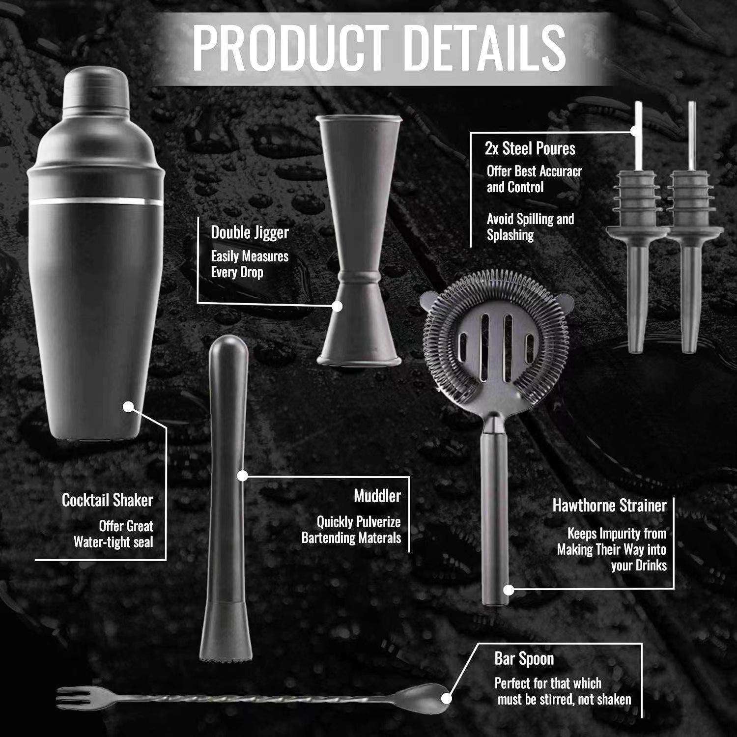 Cocktail Shaker Set - Matte Black - Stainless Steel Black Black - Image 2