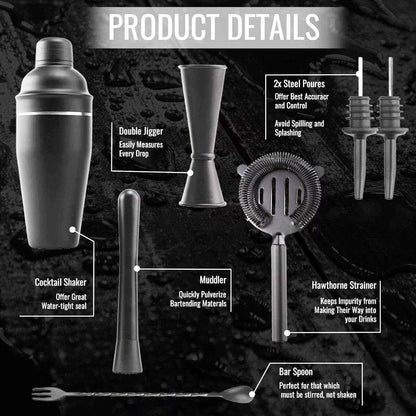 Cocktail Shaker Set - Matte Black - Stainless Steel Black Black - Image 2
