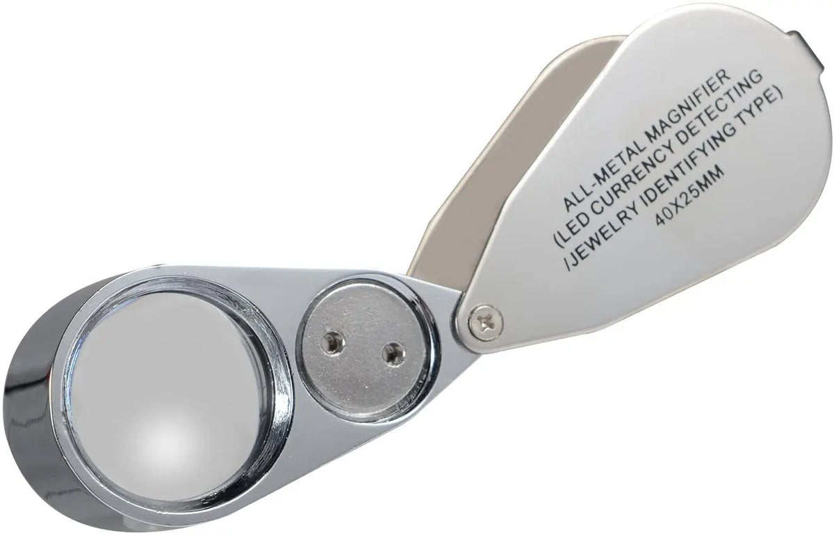 Jewelers Loupe 40X Magnification Metal Foldable Loupe with LED & UV Light - Image 2