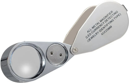 Jewelers Loupe 40X Magnification Metal Foldable Loupe with LED & UV Light - Image 2