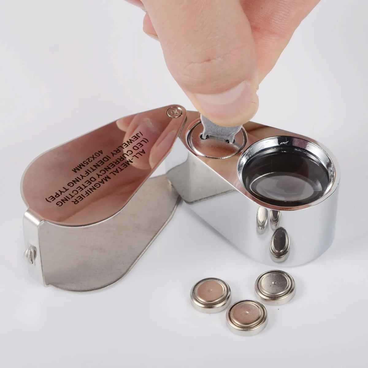 Jewelers Loupe 40X Magnification Metal Foldable Loupe with LED & UV Light - Image 4