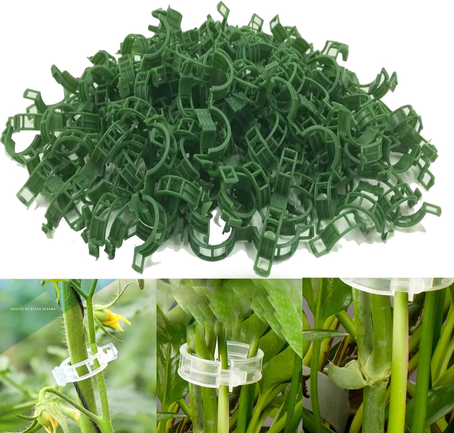 100/200/300pcs Plant Support Clips, Plant Clamps for Climbing Plants, Grafting Tools Upright Plant Growing Reusable (Green/White) Green Green 200pcs Green 200pcs - Image 2