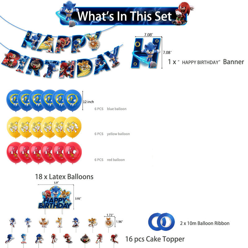 Sonic Birthday Theme Party Decoration Cartoon Drag Flag Insert Balloon Set D - Image 2