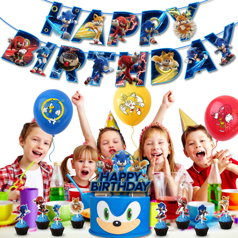 Sonic Birthday Theme Party Decoration Cartoon Drag Flag Insert Balloon Set D - Image 6