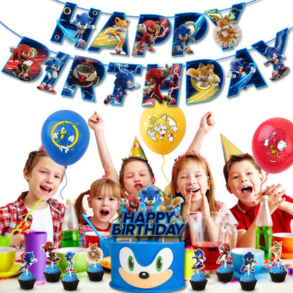 Sonic Birthday Theme Party Decoration Cartoon Drag Flag Insert Balloon Set D - Image 6