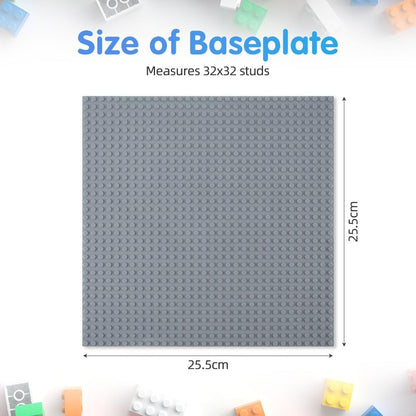 Building Plate, 4 pieces of classic base plates, 25.5 x 25.5 cm, base plate, compatible with all major brands, building toys for children 4 pieces light gray - Image 2