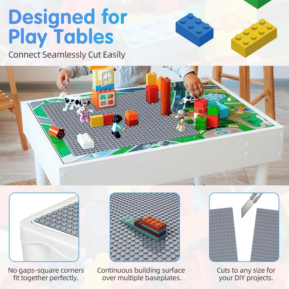 Building Plate, 4 pieces of classic base plates, 25.5 x 25.5 cm, base plate, compatible with all major brands, building toys for children 4 pieces light gray - Image 3
