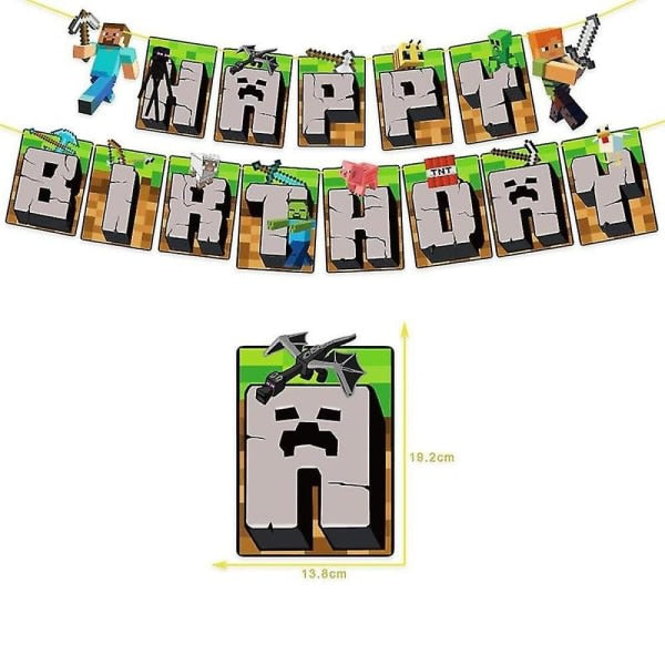 Minecraft Theme Happy Birthday Set Decoration Accessories Banner Pull Flag Cake Decorations Kit null none - Image 2