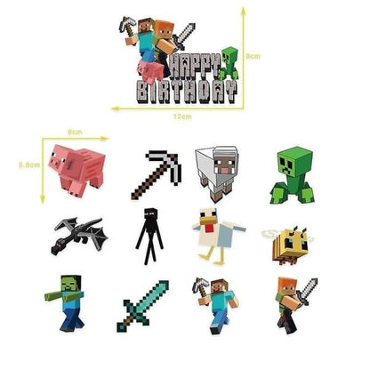 Minecraft Theme Happy Birthday Set Decoration Accessories Banner Pull Flag Cake Decorations Kit null none - Image 3
