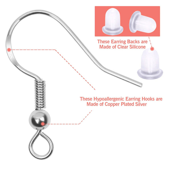 925 Silver Earring Hooks for Jewelry Making, Hypoallergenic Earring Hooks Accessories, 100 Earring Hooks, 150 Ear Plugs, SQBB - Image 3