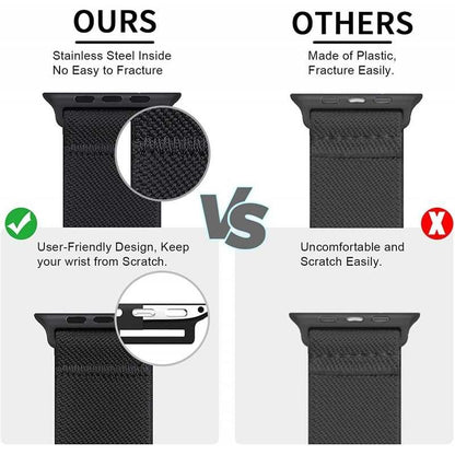 Compatible with Apple Watch 42/44/45/49 mm Adjustable and Elastic Nylon Strap Black Black - Image 5
