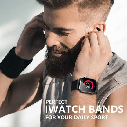 Compatible with Apple Watch 42/44/45/49 mm Adjustable and Elastic Nylon Strap Black Black - Image 6