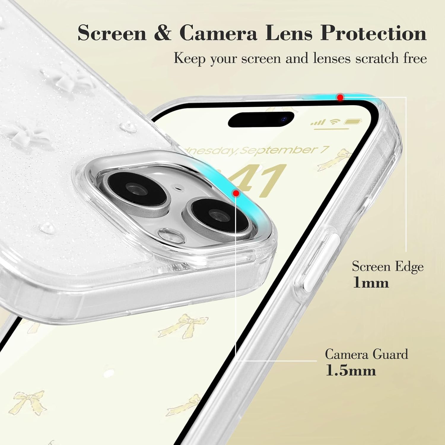 Phone Case Compatible with iPhone 15, Shiny 3D Bowknot Phone Case, Cute Transparent Bowknot, Thin, Soft and Durable, White iPhone 15 - Image 2
