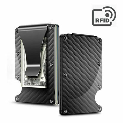 RFID Blocking Minimalist Carbon Fiber Card Holder with Money Clip for Men