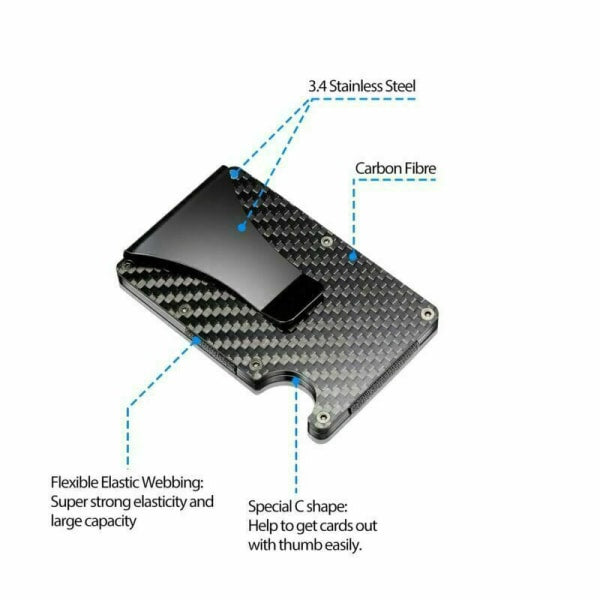 RFID Blocking Minimalist Carbon Fiber Card Holder with Money Clip for Men - Image 3