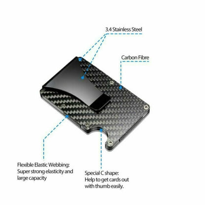 RFID Blocking Minimalist Carbon Fiber Card Holder with Money Clip for Men - Image 3