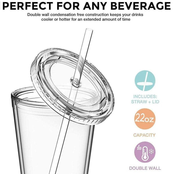 Double-walled plastic mug with lid and straw, insulated coffee mug, 500 ml, transparent – max - Image 3