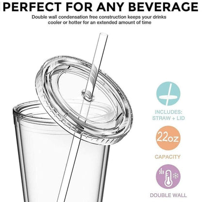 Double-walled plastic mug with lid and straw, insulated coffee mug, 500 ml, transparent – max - Image 3