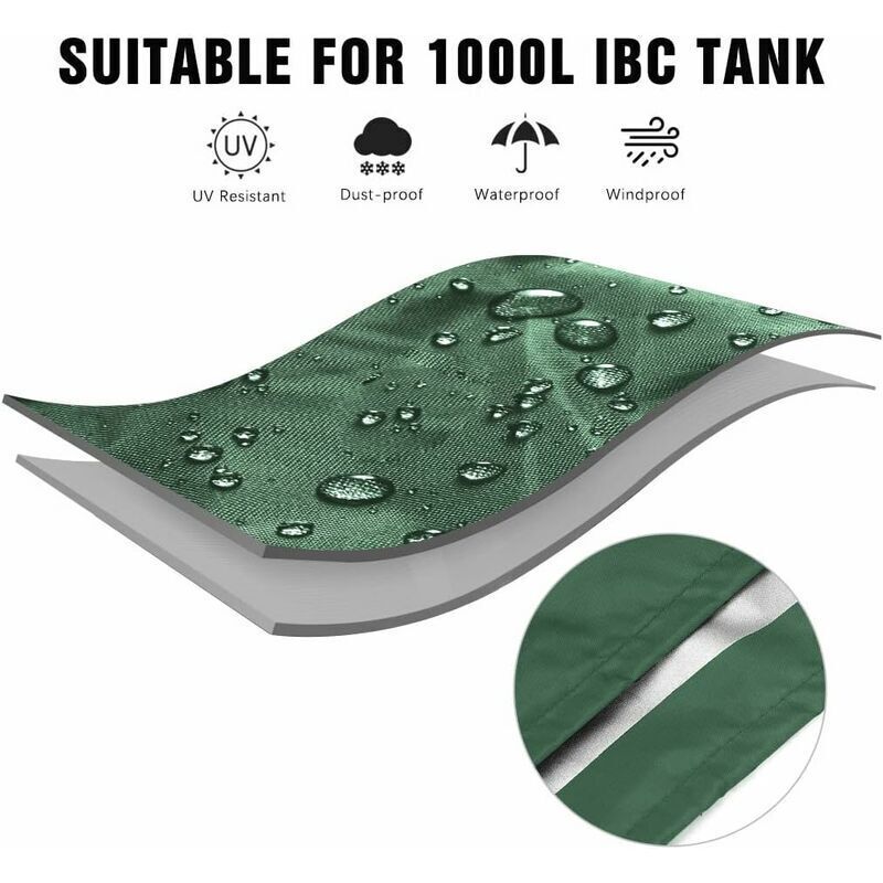IBC Tank Cover Tarpaulin for 1000L IBC Container, GU.B/bon 116 x 100 x 120 cm Water Tank Cover Anti-UV Anti-Rain (Green)..DEBUNS - Image 3