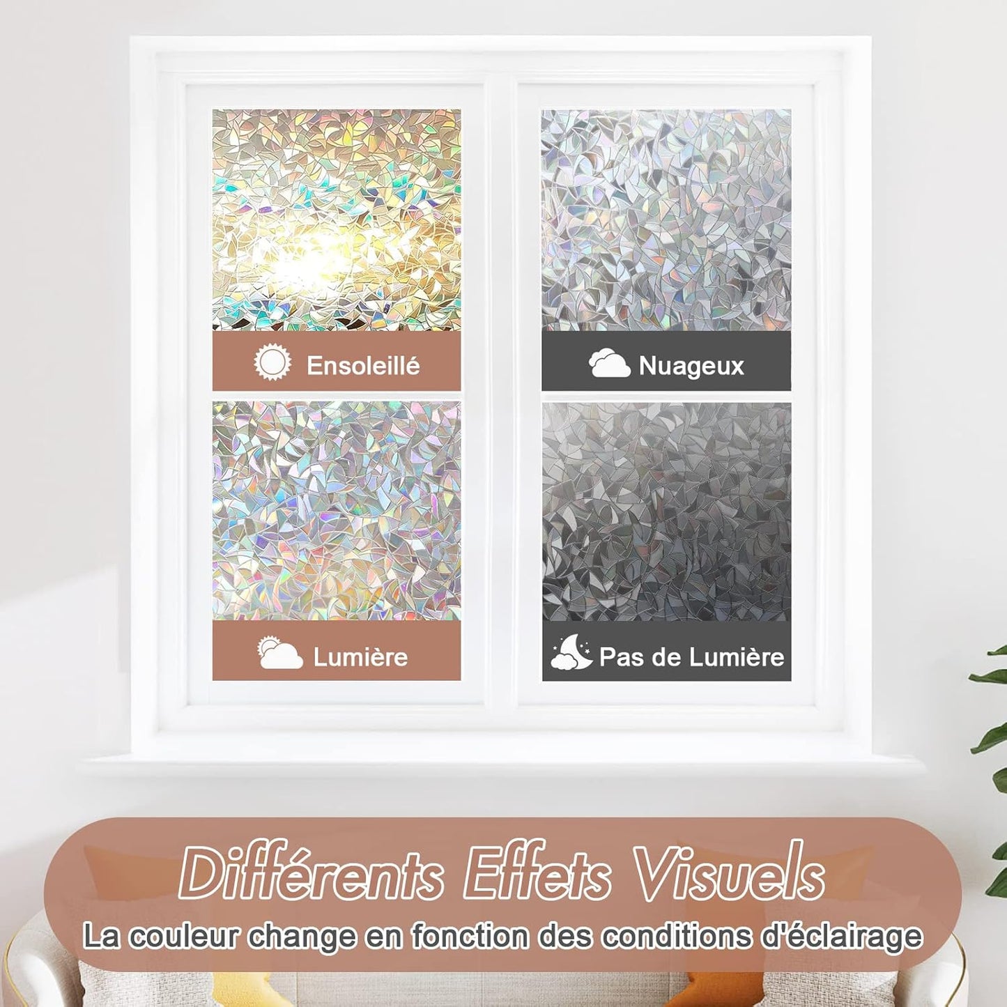 Electrostatic window film with rainbow effect, decorative anti-glare window film, 3D anti-UV window film, 45x200cm 45X200 - Image 4