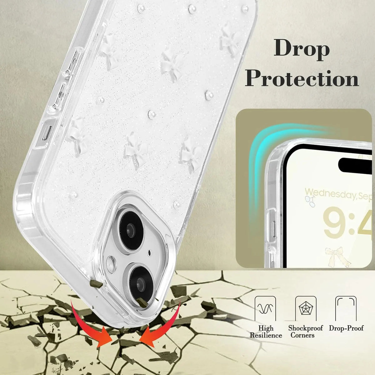 Mobile Case Compatible with iPhone 14 Plus, 3D Bowknot Mobile Case, Cute Transparent Bowknot, Thin, Soft and Durable, White White iPhone 14 Plus - Image 3