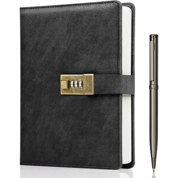 Diary with Lock, A5 PU Leather Journal with Lock, 240 Pages, Vintage Lock Journal Password Protected Notebook with Pen and Gift Box, 21.8 x 14.7 cm