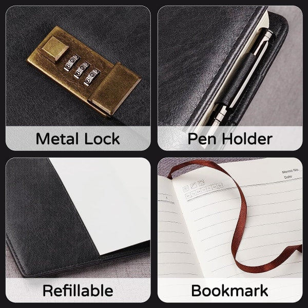 Diary with Lock, A5 PU Leather Journal with Lock, 240 Pages, Vintage Lock Journal Password Protected Notebook with Pen and Gift Box, 21.8 x 14.7 cm - Image 3