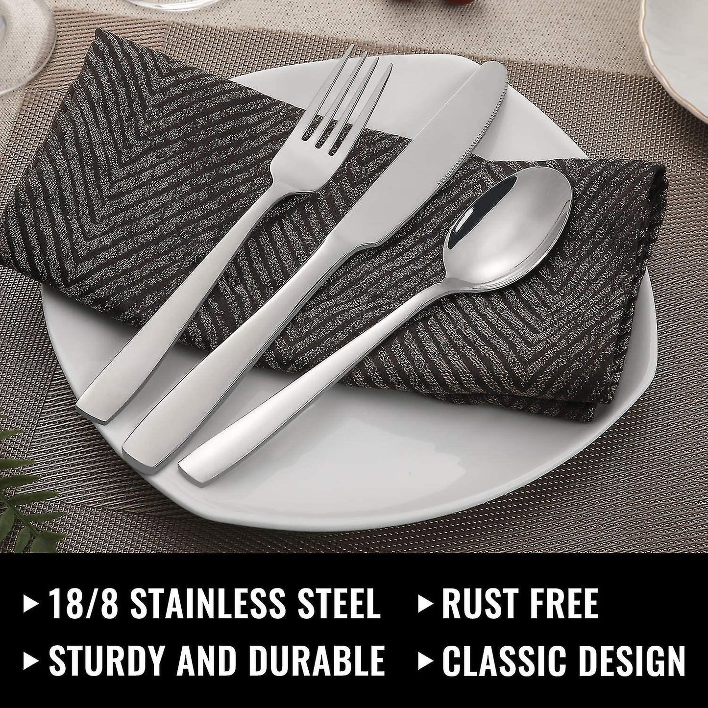 Stainless Steel Cutlery Set for 8 People with Steak Knives - 48 Pieces for Home, Kitchen, Restaurant - Image 3