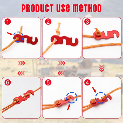 Rope Adjuster, 16pcs Aluminum Rope Tensioner, Tent Wind Rope Buckle, Rope Tensioner for Camping Hiking Backpacking Picnic Outdoor Tent Accessories 16 Pieces - Red Opening - Image 3