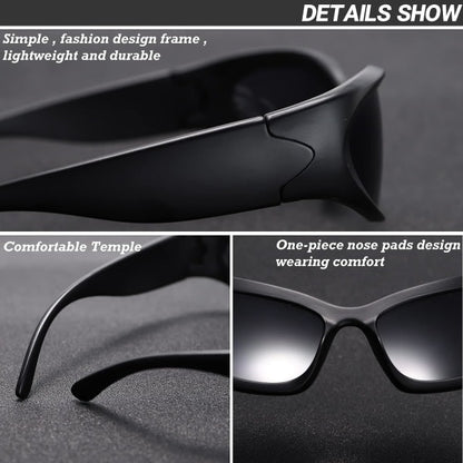 Wrap Around Fashion Glasses for Men Women Trendy Fast Oval Dark Futuristic Sunglasses Goggles Eyebrow - Image 4