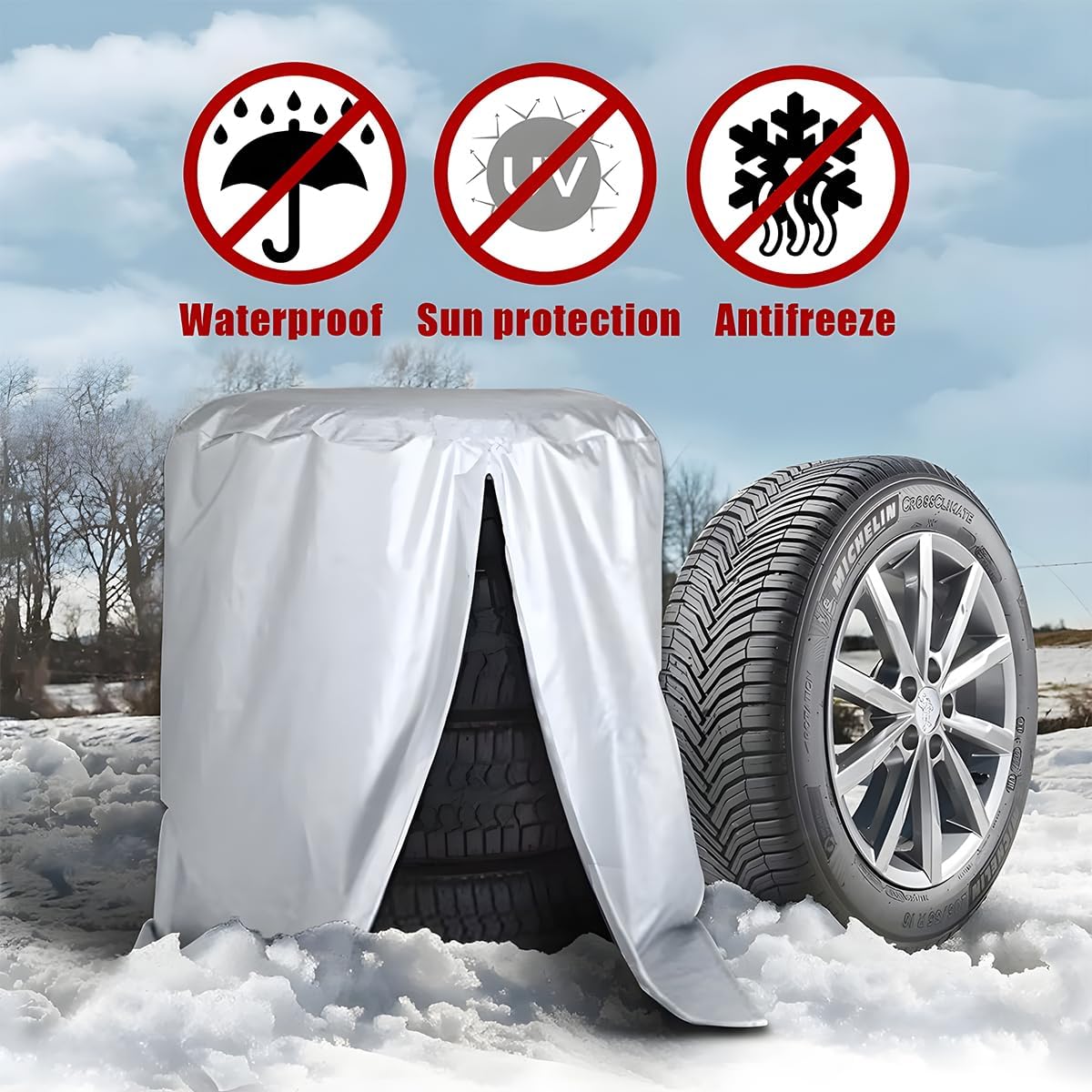 Tire Storage Cover, Universal Tire Cover for 4 Tires, Car Spare Tire Tire Storage Bag Case Protection (Silver) - Image 4