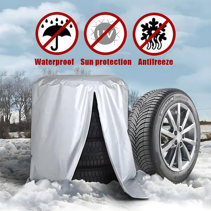 Tire Storage Cover, Universal Tire Cover for 4 Tires, Car Spare Tire Tire Storage Bag Case Protection (Silver) - Image 4