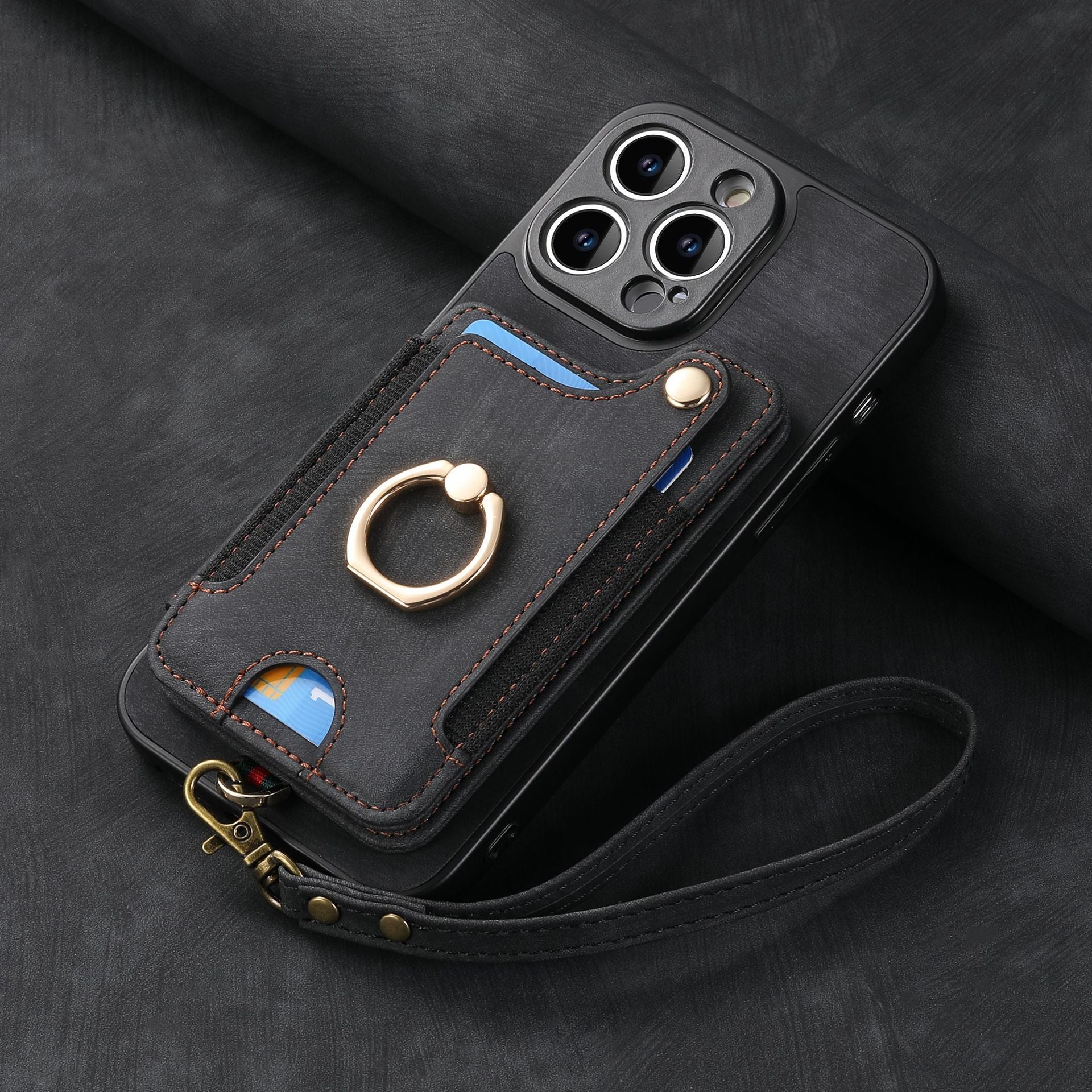 Mobile Phone Leather Case Compatible with iPhone RFID Anti-Theft Swipe Loop Buckle Rope Multifunctional Card Holder Brown [With Leather Strap] Brown [With Leather Lanyard]] iPhone 13 Pro - Image 6