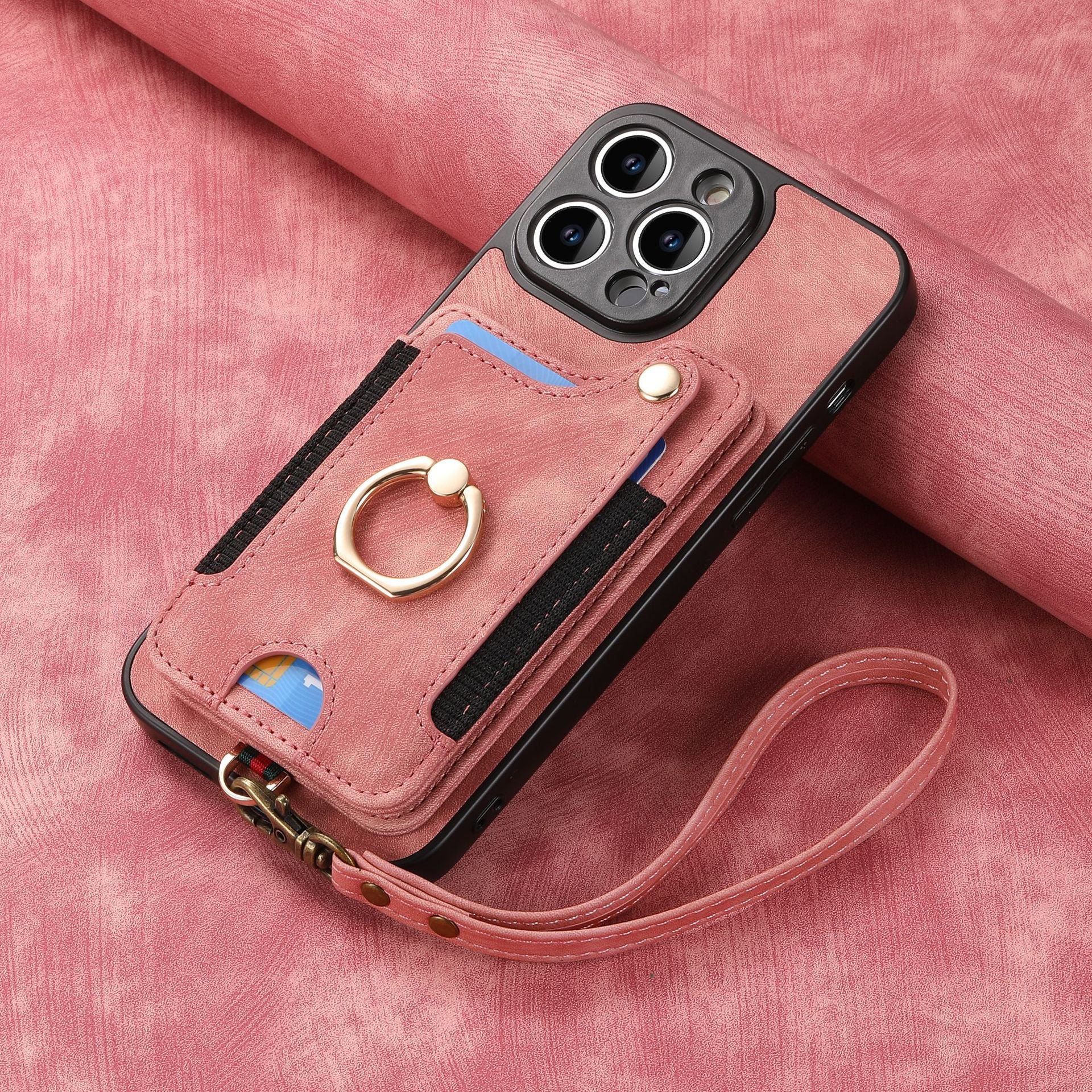 Mobile Phone Leather Case Compatible with iPhone RFID Anti-Theft Swipe Loop Buckle Rope Multifunctional Card Holder Brown [With Leather Strap] Brown [With Leather Lanyard]] iPhone 13 Pro - Image 9